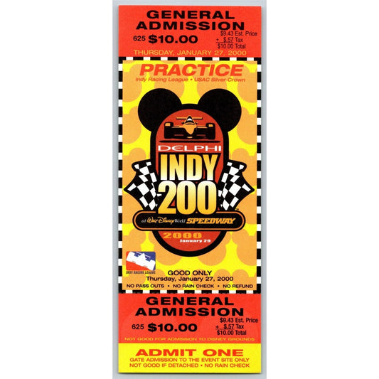 2000 Indy 200 Walt Disney Speedway Practice Unused Ticket - VGC