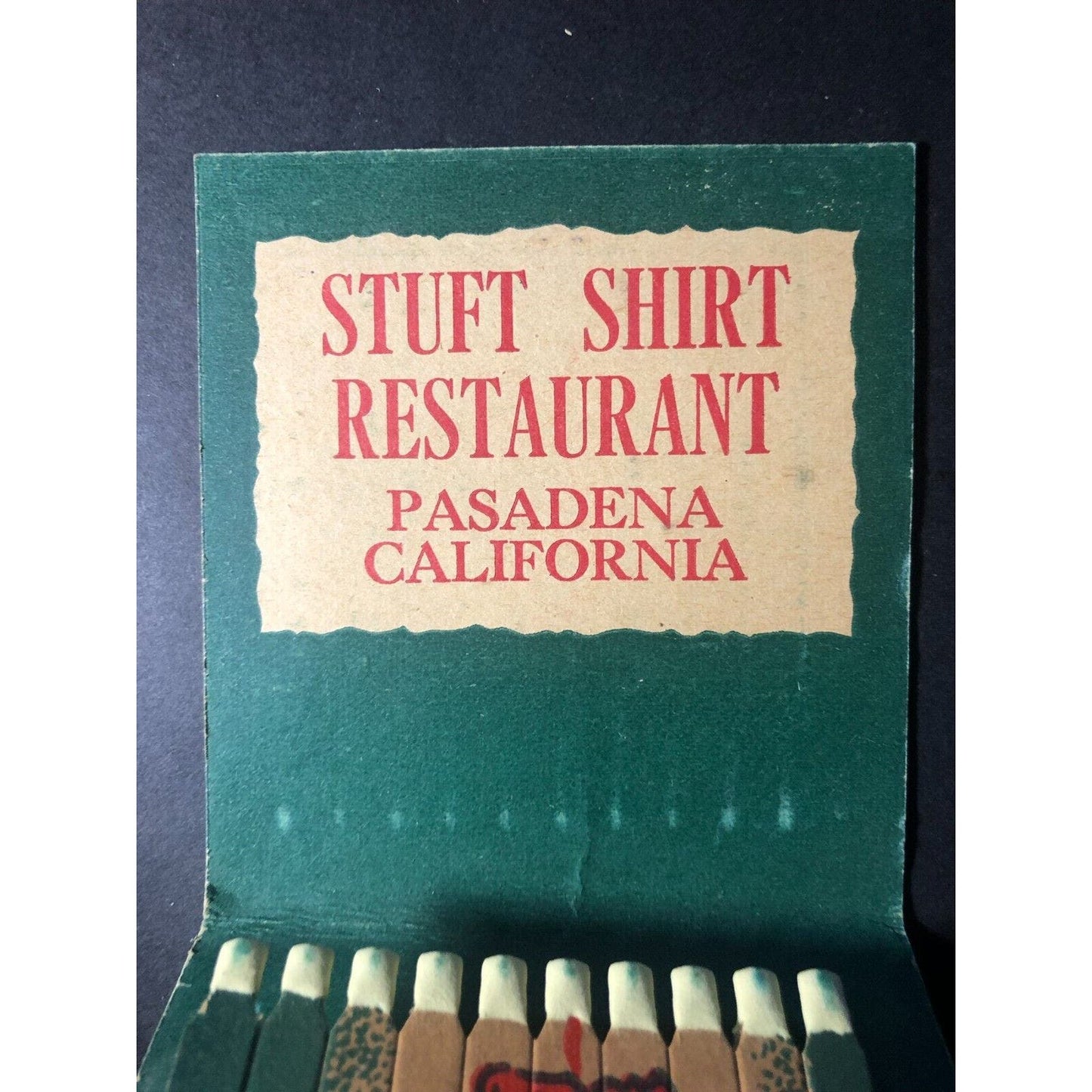 Giant Stuft Shirt Restaurant Printed Stick Christmas Matchbook c1950's-60s