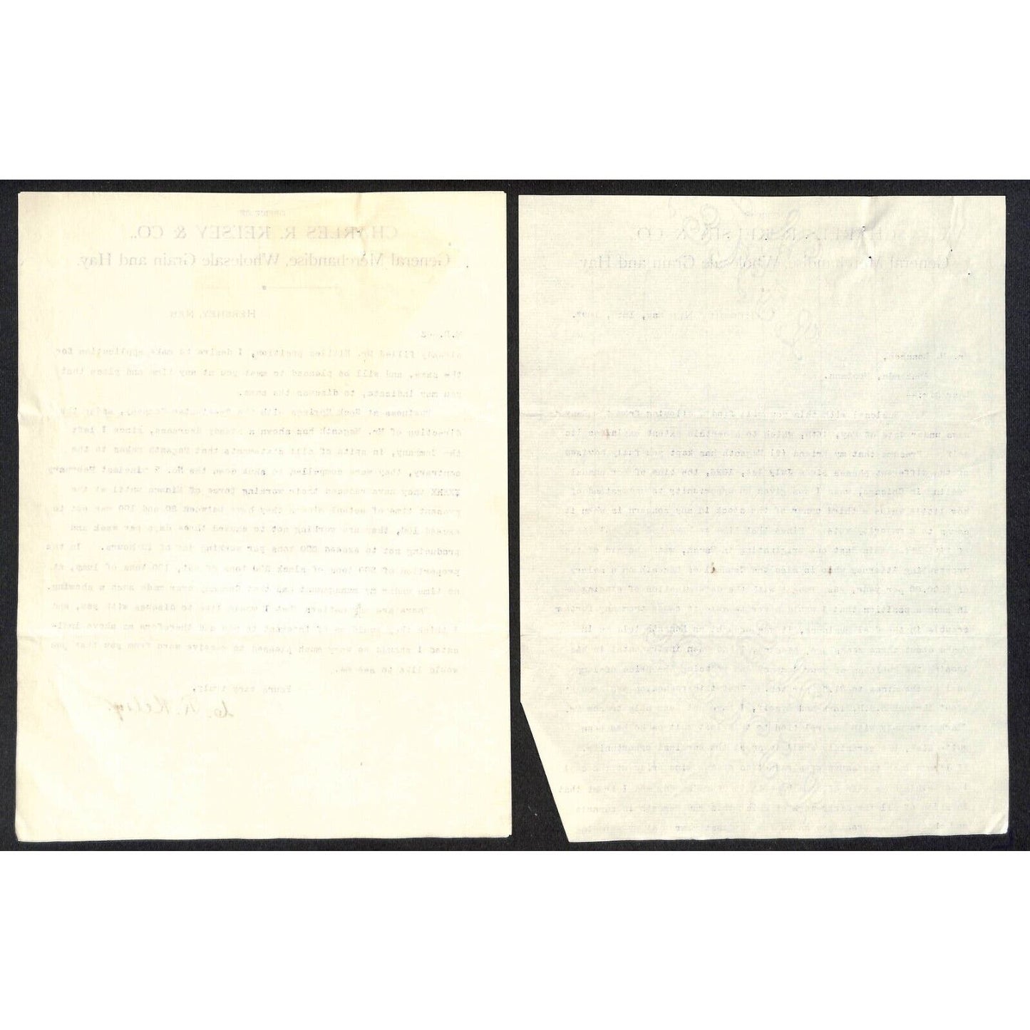 Hershey, NE Charles R. Kelsey & Co. Gen Mdse 1897 3pp Letterhead re: Coal Mining