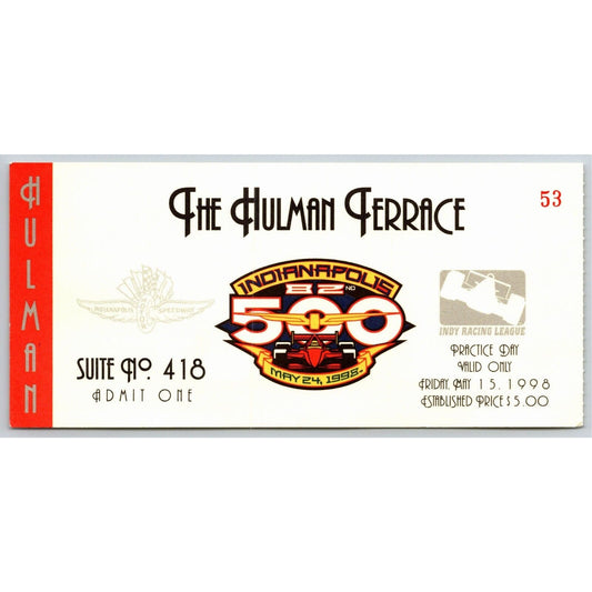 1998 Indy 500 Practice Day Hulman Terrace Ticket Stub IMS Indianapolis #53