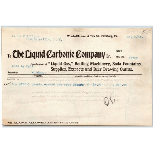 1904 Pittsburg, PA Letterhead The Liquid Carbonic Company Gas Bottling Soda Beer