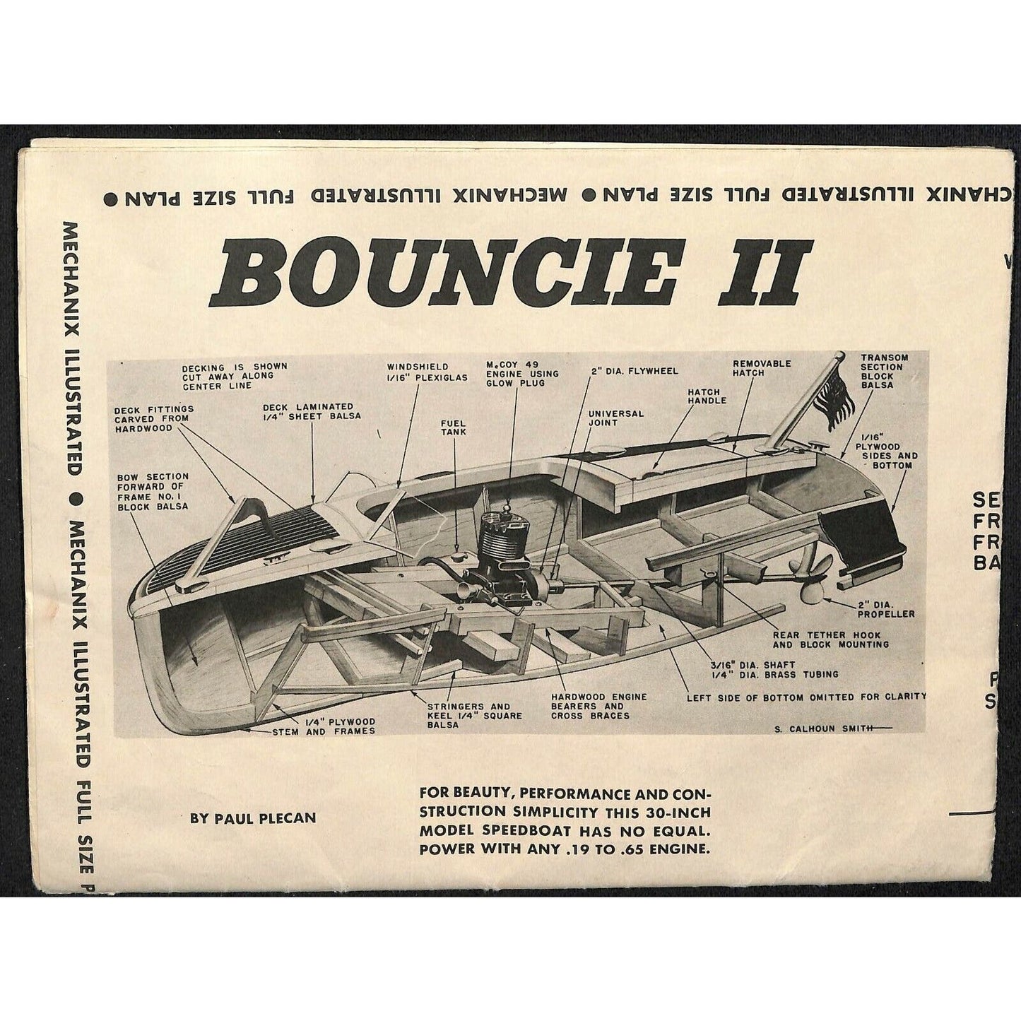Bouncie II Mechanix Illustrated Full Size Speedboat Plan - 25" x 45" Cut