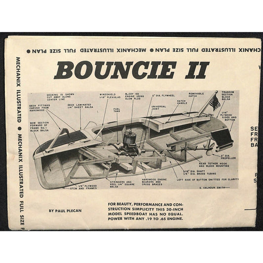 Bouncie II Mechanix Illustrated Full Size Speedboat Plan - 25" x 45" Cut