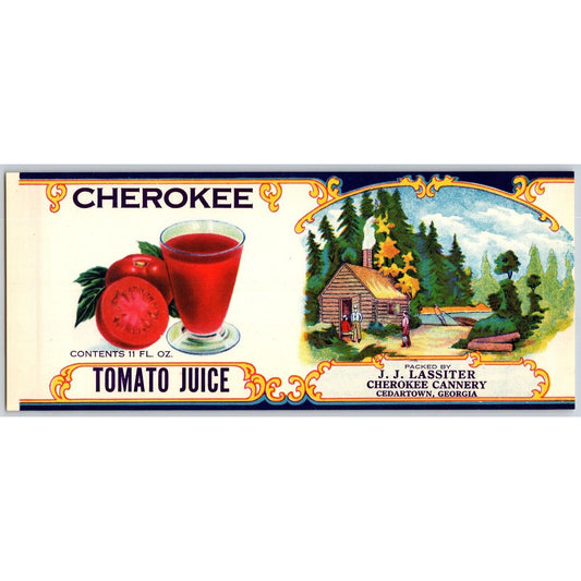 J.J. Lassiter Tomato Juice Paper Can Label Cherokee Cedartown, GA c1926 Scarce