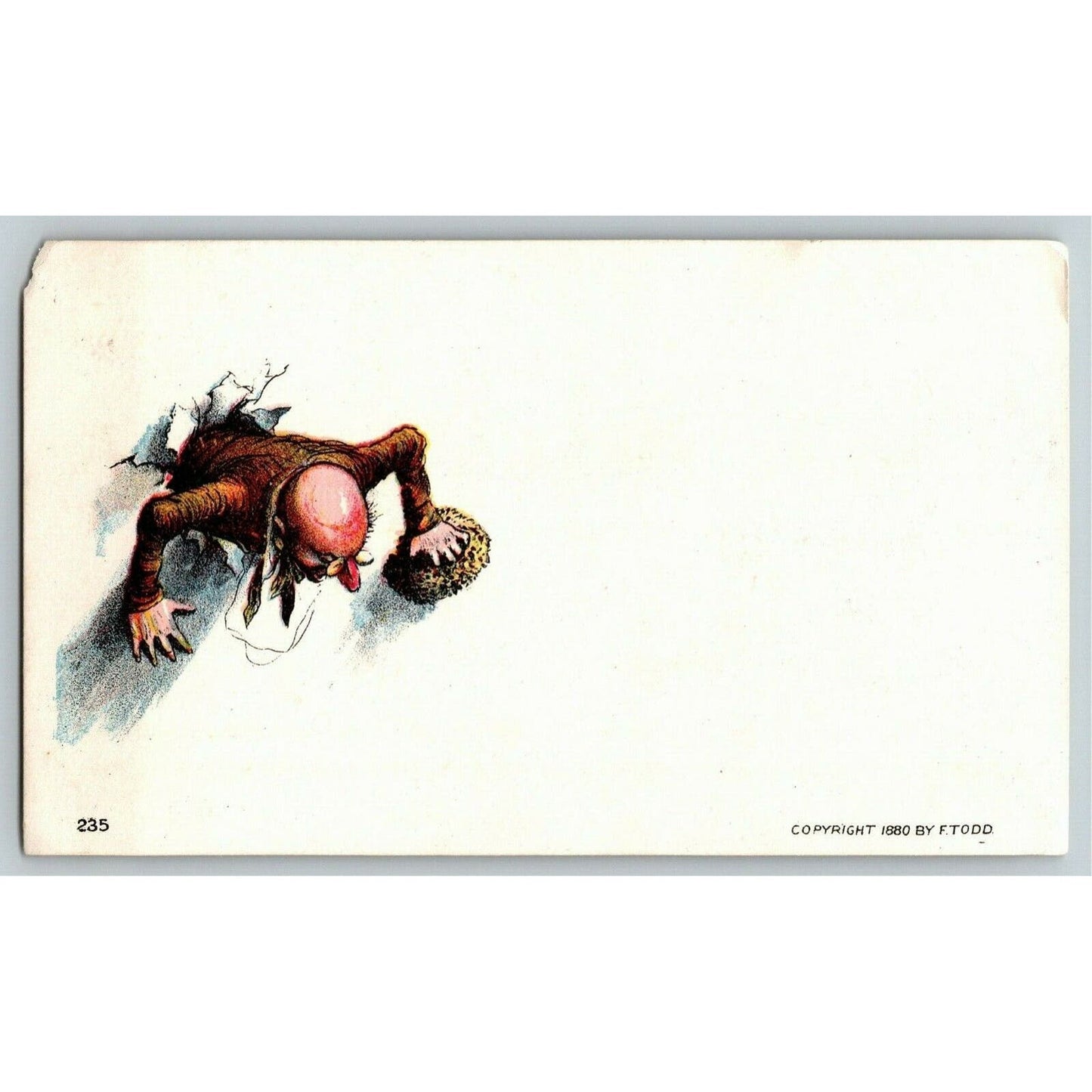 Victorian Trade Card - F. Todd c1880 Man Breaks Through Wall Head First 3-D-ish