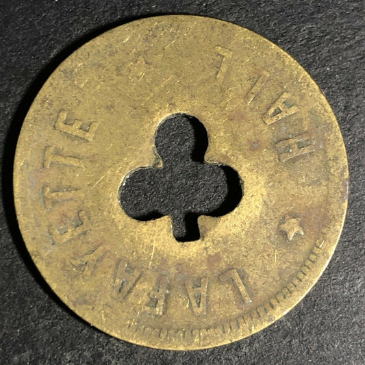 24.5mm Brass Lafayette Hall (Saloon Sacramento, CA) Token Clover Shamrock (#48)