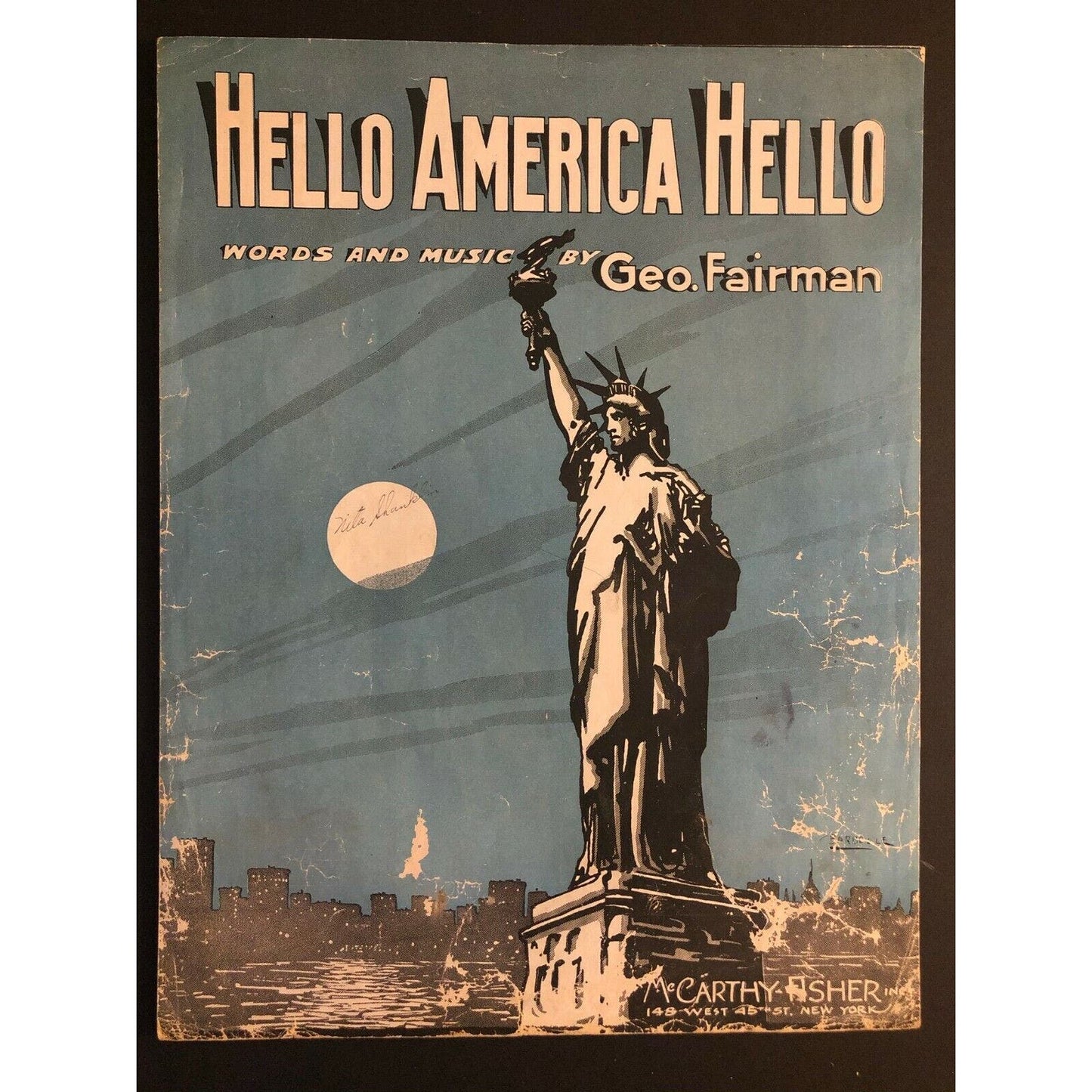 Vintage WWI Sheet Music "Hello America Hello" Statue of Liberty