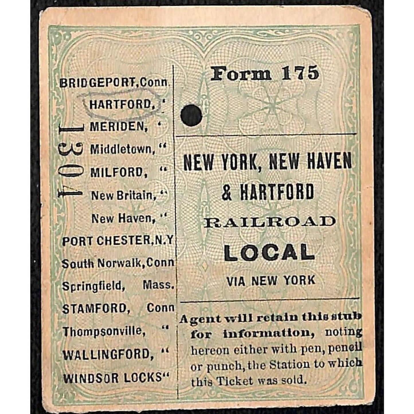 New York & Long Branch / NYNH & HRR Railroad 1901 Ticket N. Asbury Park #1301