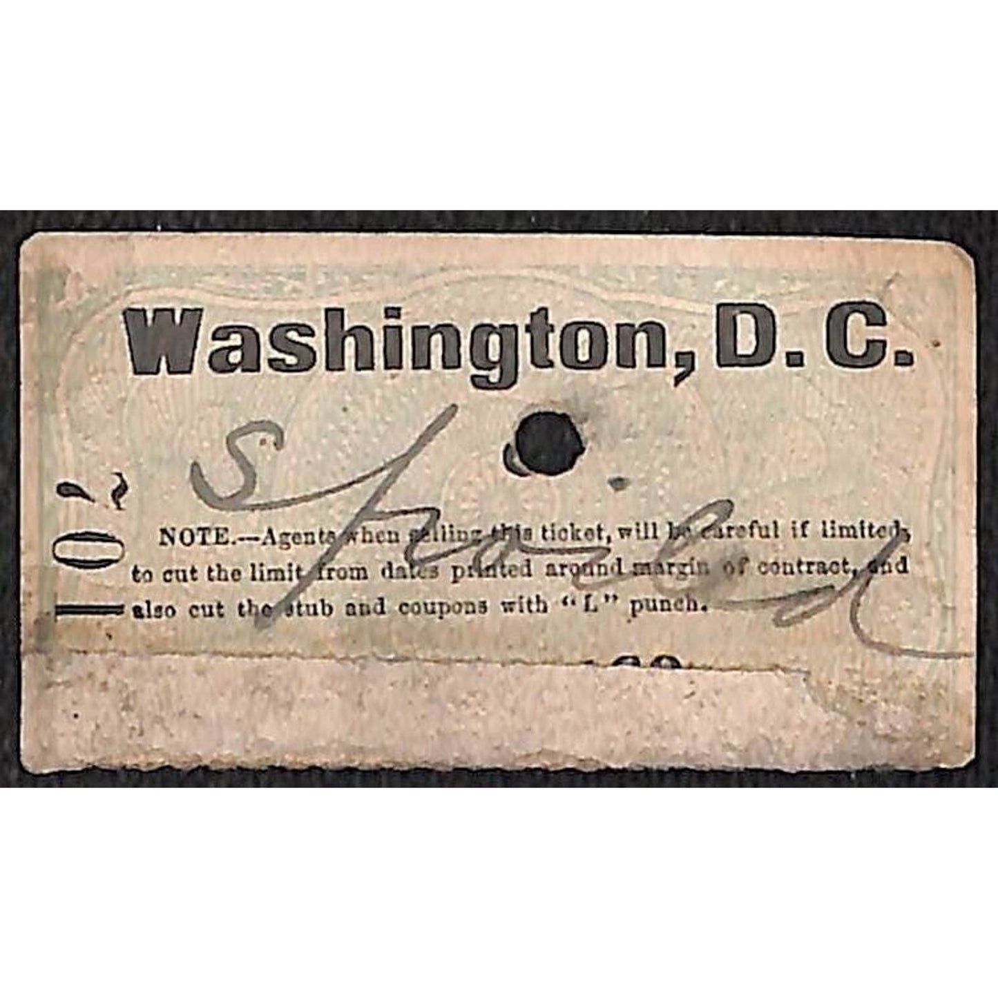New York & Long Branch Railroad 1896 Ticket North Asbury Park Washington DC