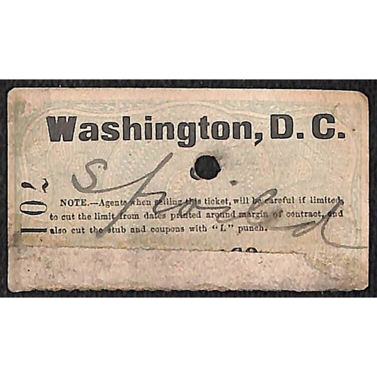 New York & Long Branch Railroad 1896 Ticket North Asbury Park Washington DC