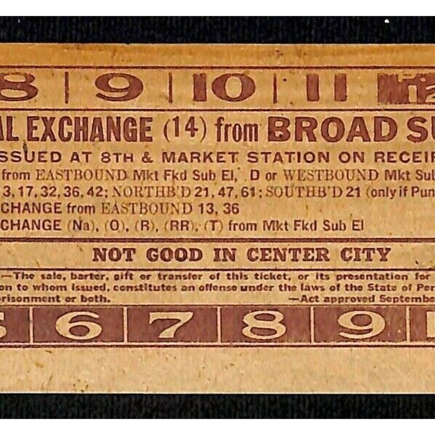 Vintage c1940's-50's Ticket - Philadelphia Transit Co. - Broad Sub North #1800