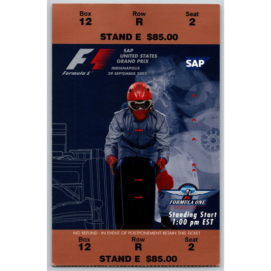 2002 Grand Prix Race Indianapolis Motor Speedway Ticket Stub - Seat 2