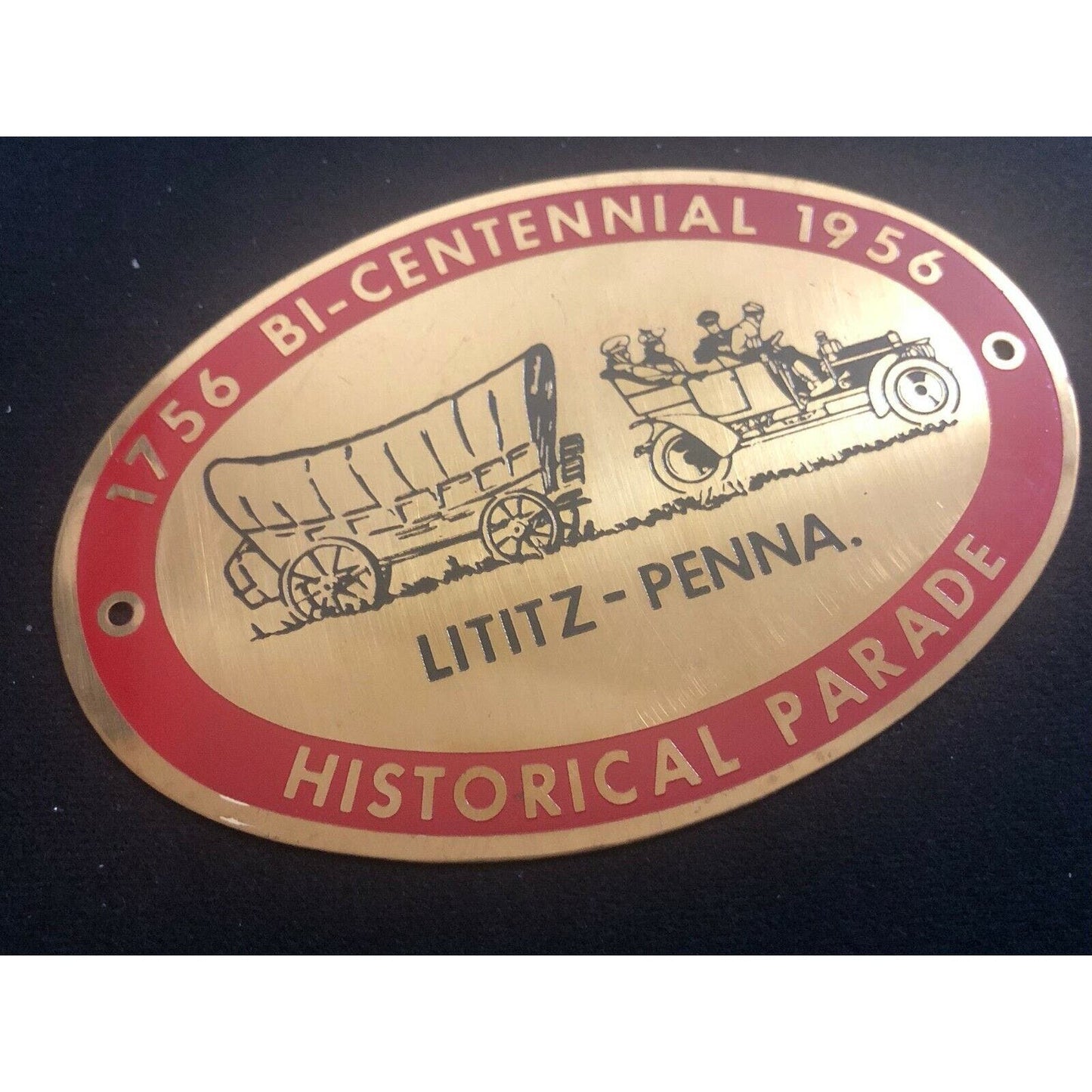 1956 Brass Bi-Cent. Historical Parade Auto Show Fall Meet Dash Plaque Litz-PA