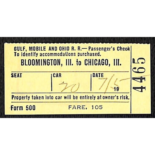 Gulf, Mobile and Ohio Railroad 1956 Passenger Check / Ticket #4465