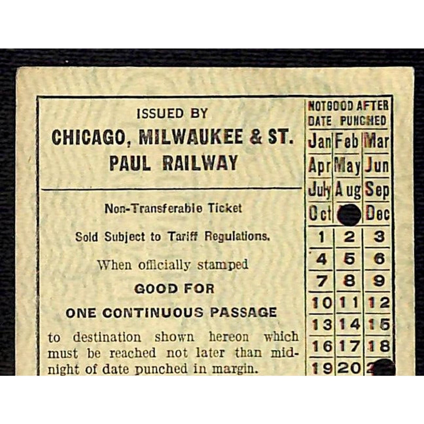 1922 Chicago, Milwaukee & St. Paul Railway Ticket to Rochester, MINN