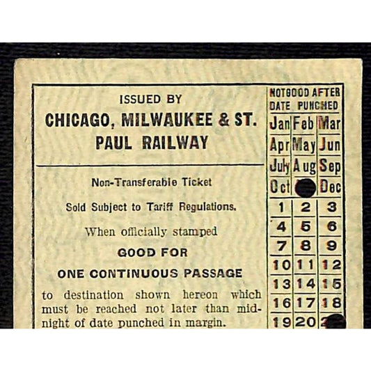 1922 Chicago, Milwaukee & St. Paul Railway Ticket to Rochester, MINN