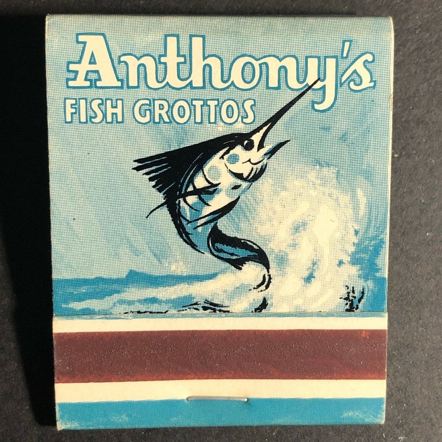 Vintage c1960's-75's Full Matchbook Anthony's Fish Grottos Swordfish Seafood