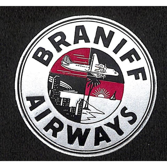 Braniff Airways Foil Gum Label c1950's 2 5/8" Action Lines Skyline VGC
