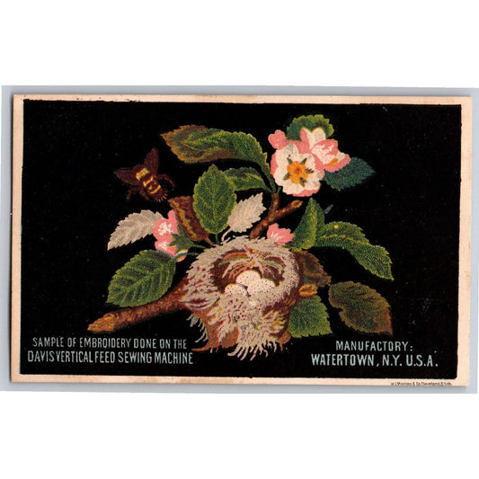 Davis Vertical Feed Sewing Machine Watertown, NY Floral Victorian Trade Card