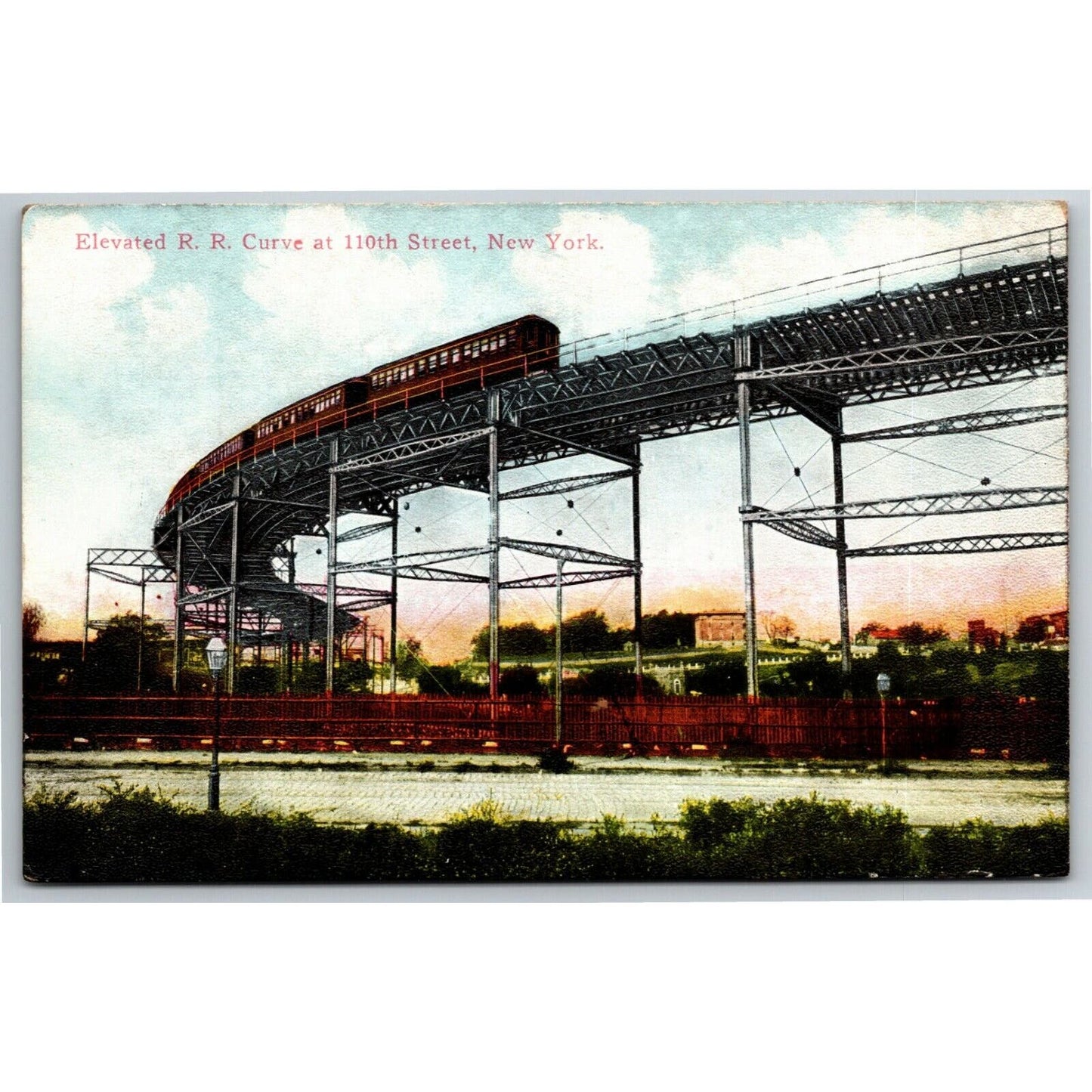 Vintage c1910-15 New York Postcard "Elevated R. R. Curve at 110th Street"