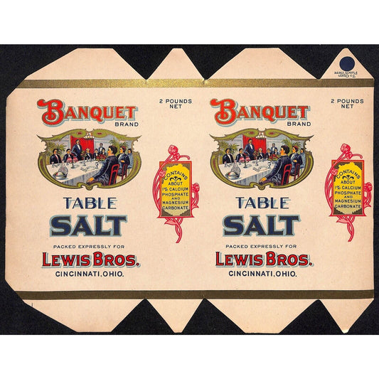 Banquet Brand Table Salt Paper Label c1920's-30's Lewis Bros. Cincinnati Scarce