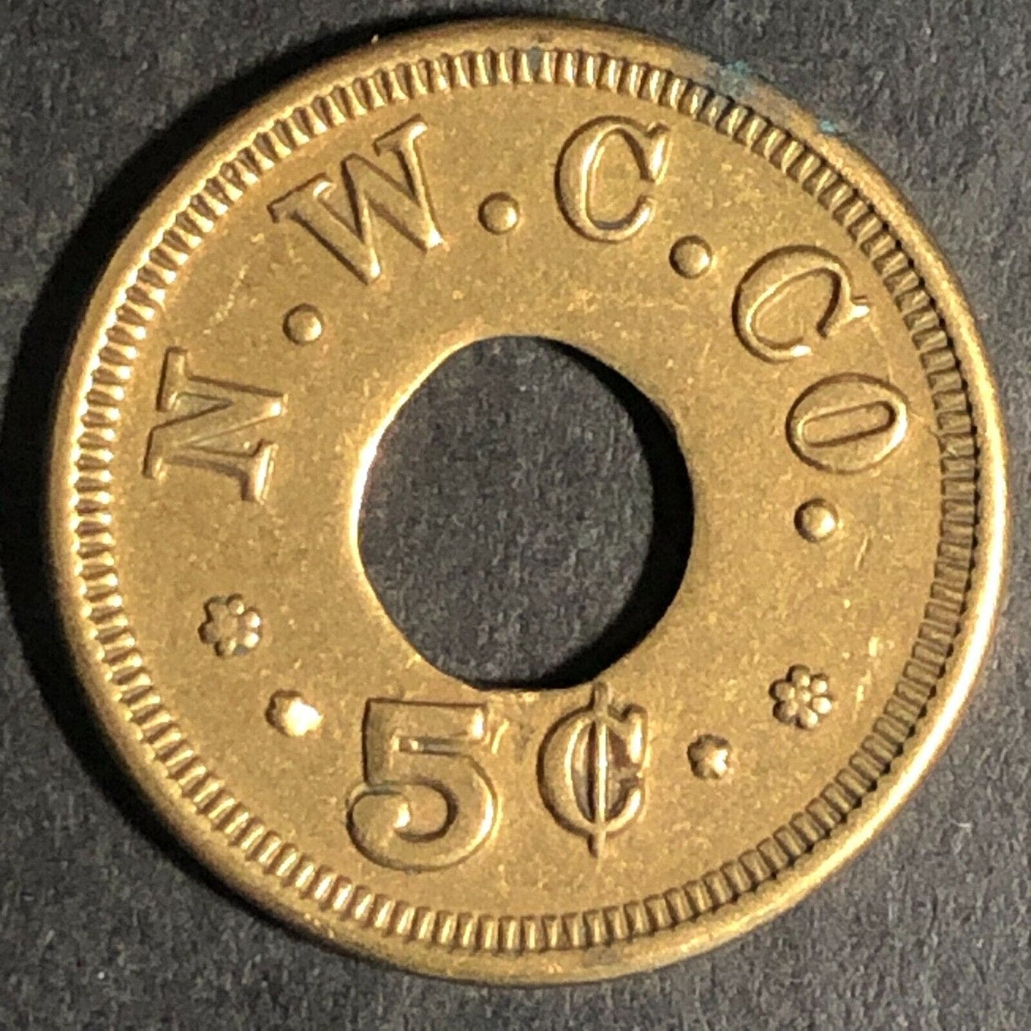 N.W.C. Co. (Seattle - Northwestern Candy Co.) Brass 5c Trade Token -- 21mm