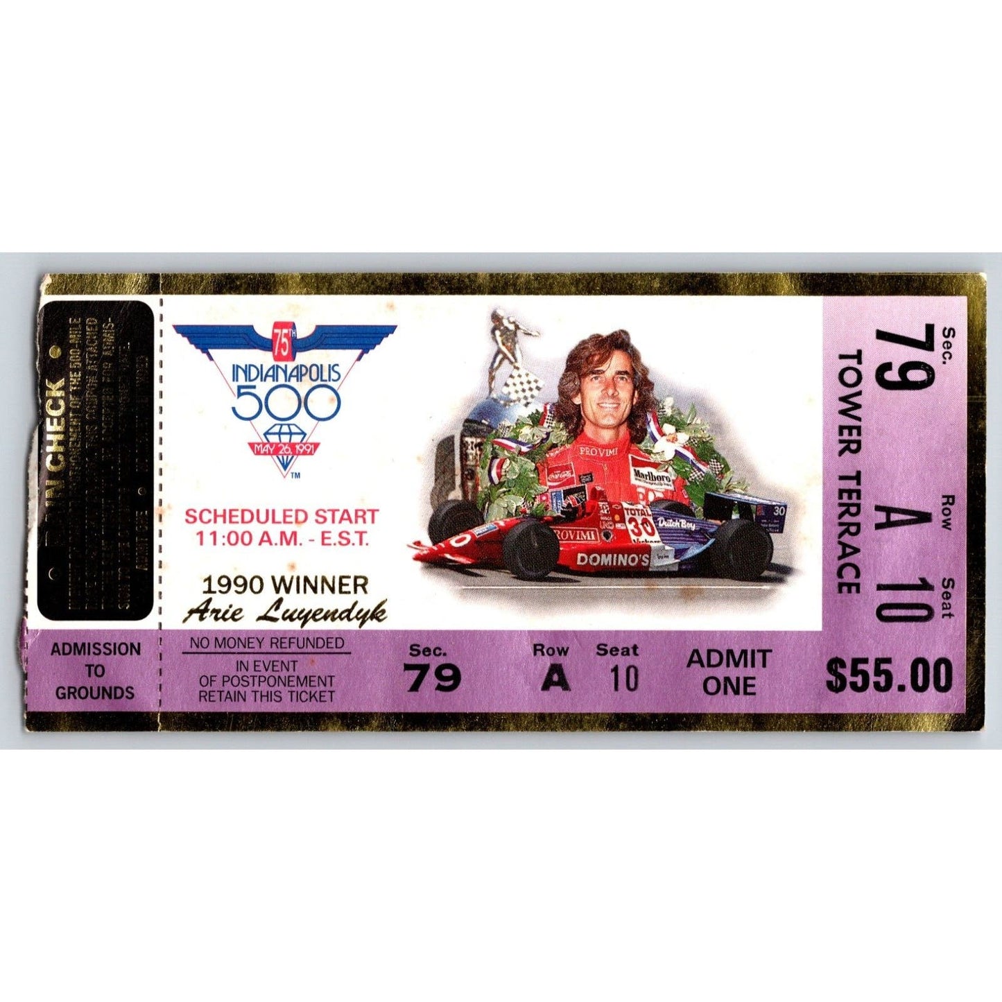 1991 Indianapolis 500 Ticket Stub Racing IMS - seat 10