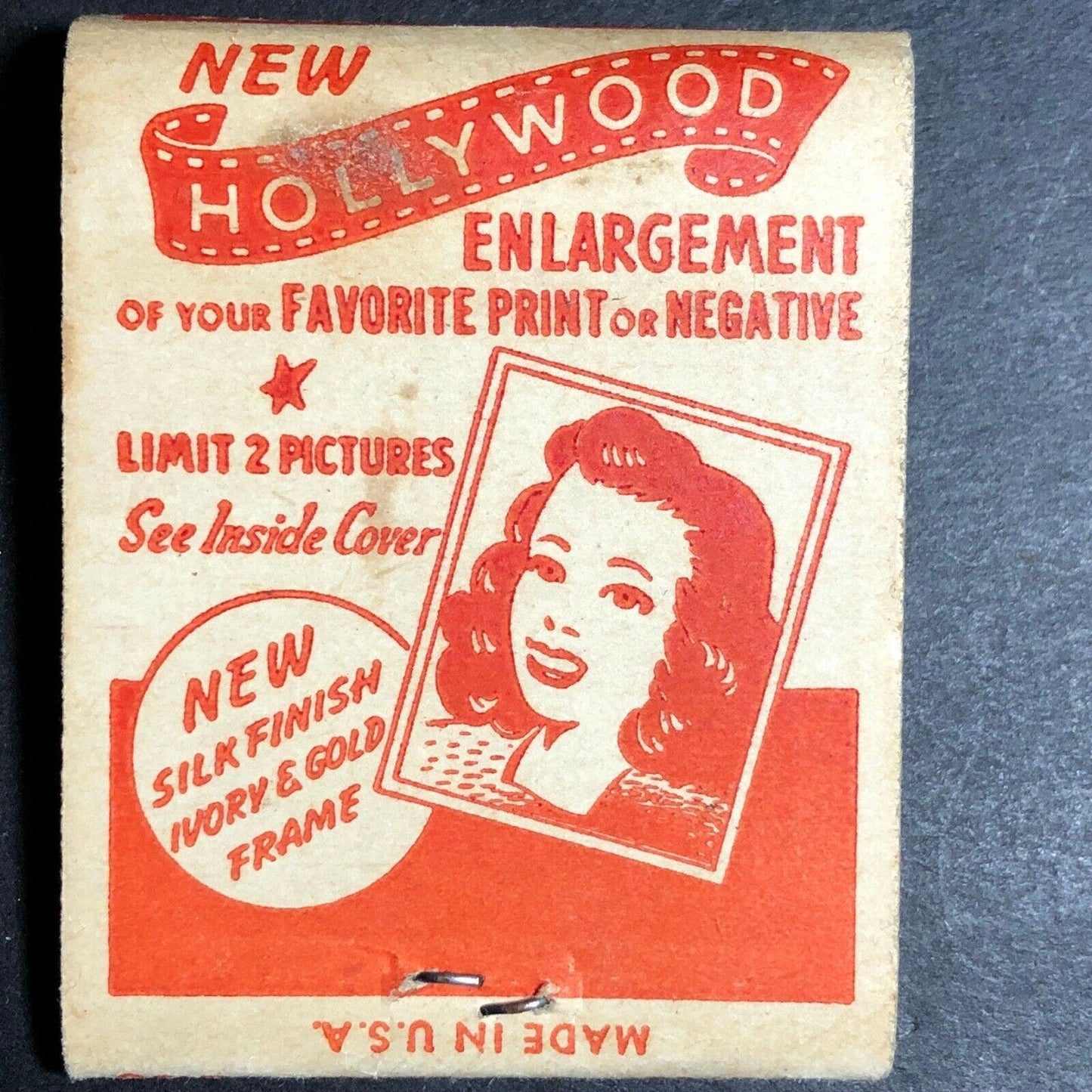 1950's-60's Full Matchbook "Hollywood" Photo Enlargements Mail In Offer