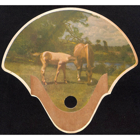 Green Bay Area? WI Midland Improvement Co. Horses Grazing Hand Fan c1950 VGC