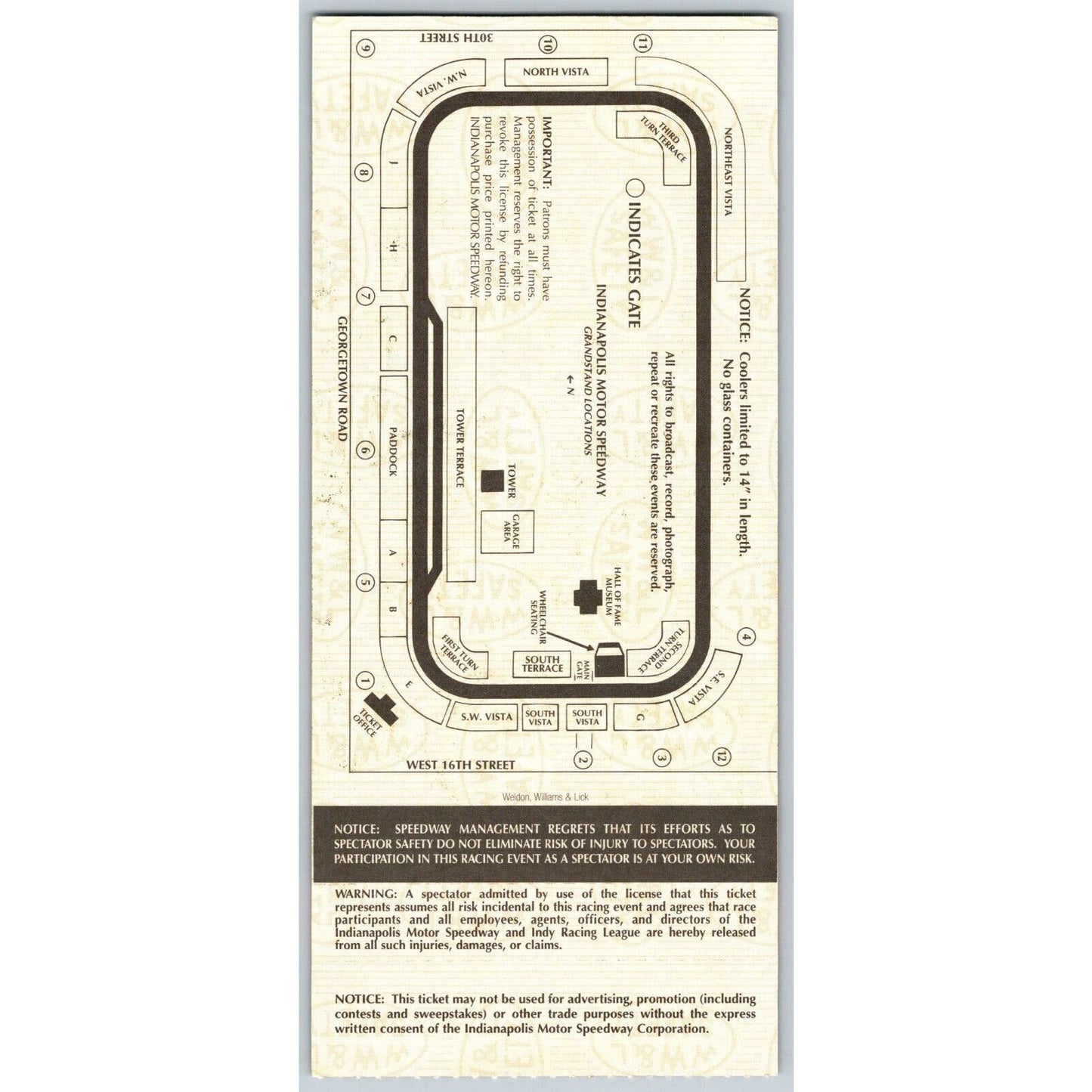 1999 Indianapolis 500 Ticket Stub Racing IMS Eddie Cheever - seat 22