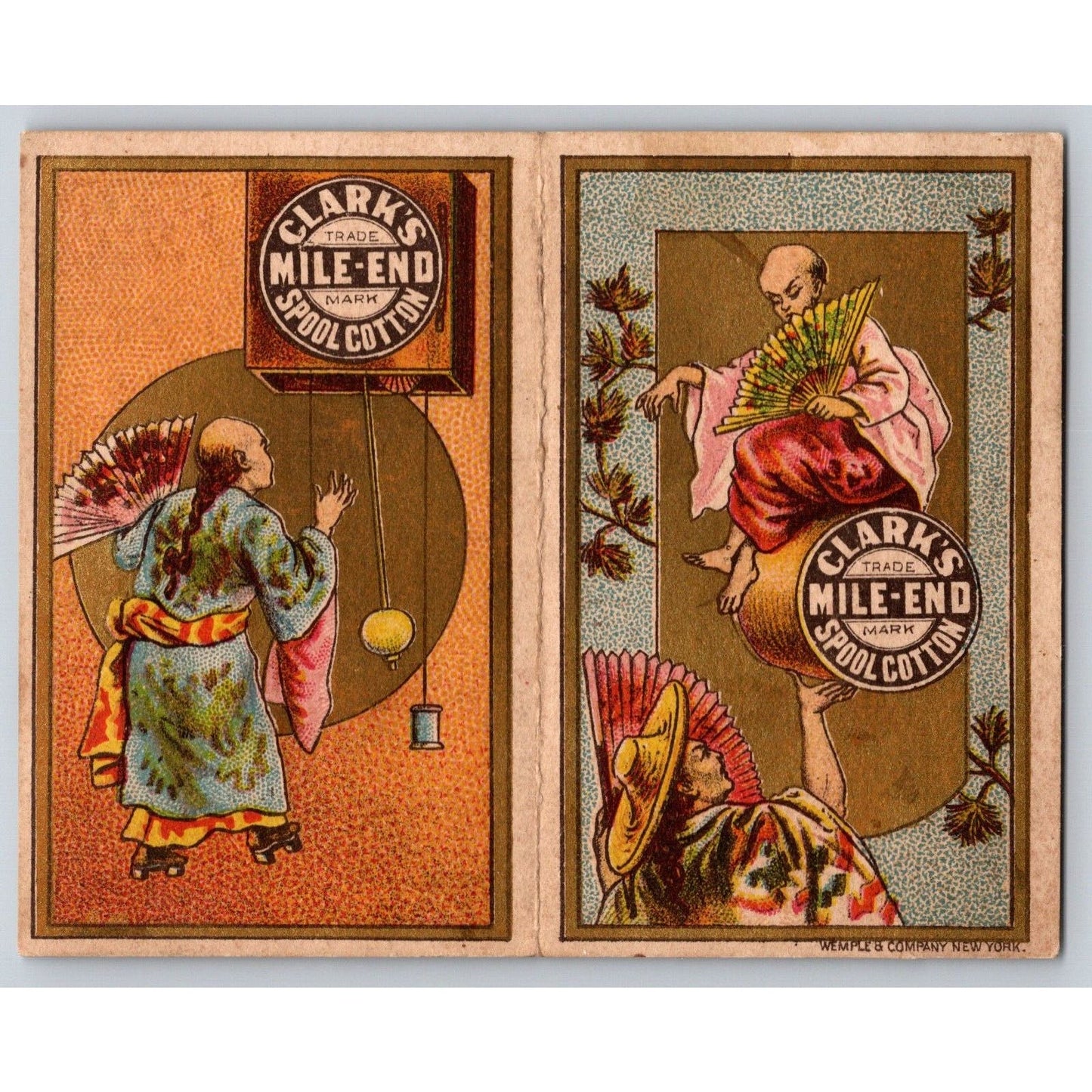 Asian Themed 1880 Calendar Victorian Trade Card Clark's ONT Spool Cotton