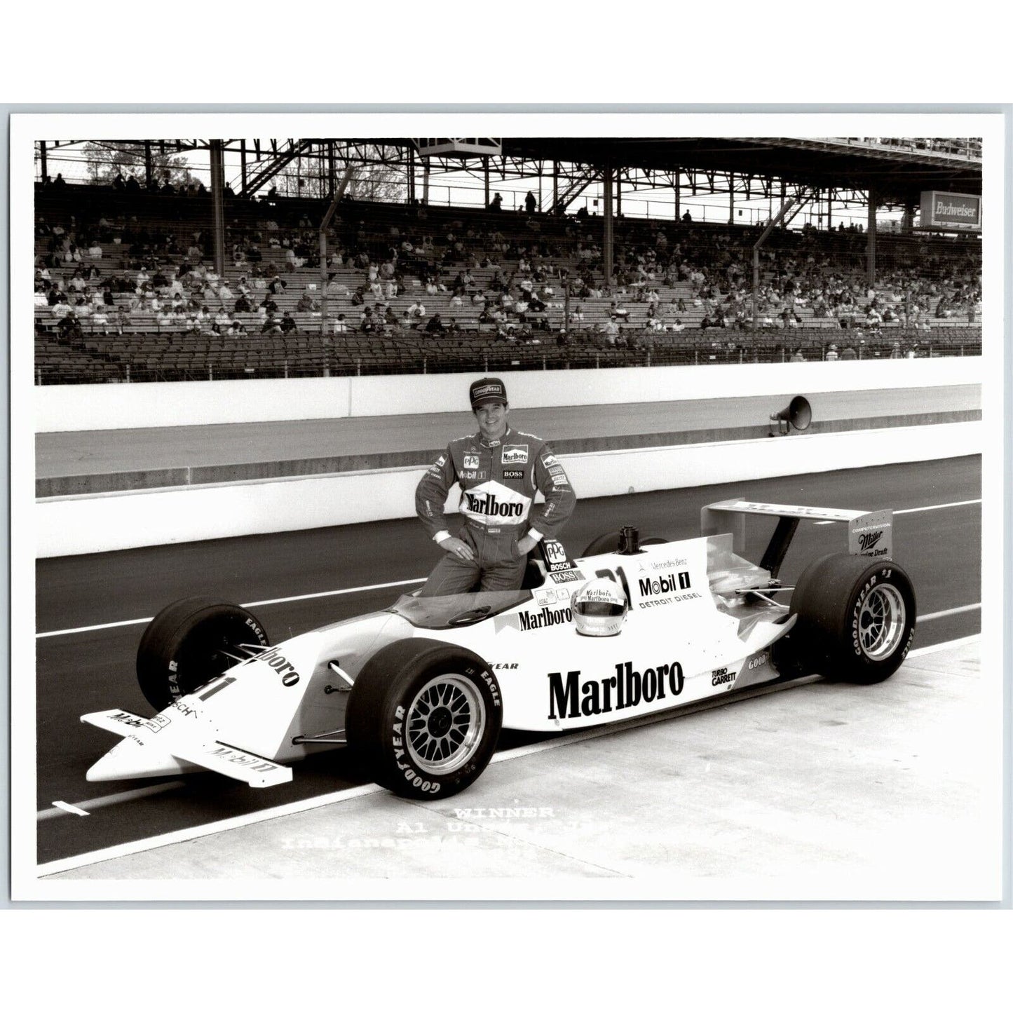 Al Unser Jr. Indy 500 Winner 1994 8 x 10 Glossy B&W Photograph VGC