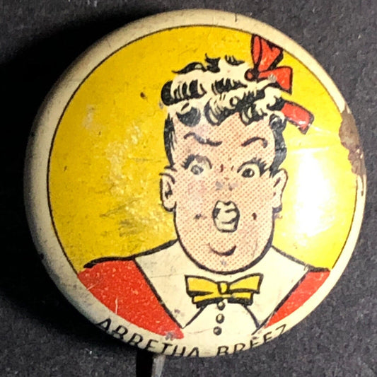 Abretha Breez Kellogg's Pep Cereal Steel Pinback Button c1945-47