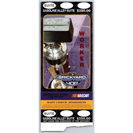 2004 Brickyard 400 Gasoline Alley Suites Worker Ticket Stub - Ron Burton Estate