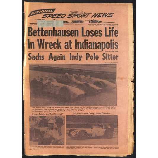 National Speed Sport News 5/17 1961 "Bettenhausen Loses Life" Racing 15pp VGC