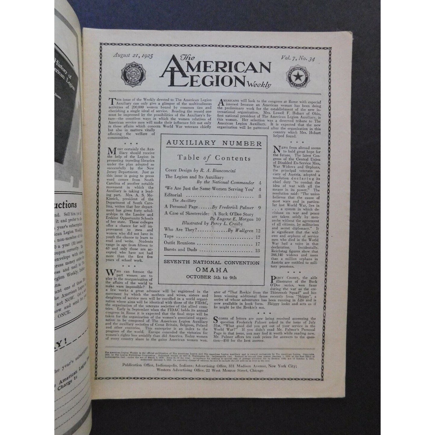 "The American Legion Weekly" Aug 21 1925 - 18 pgs.