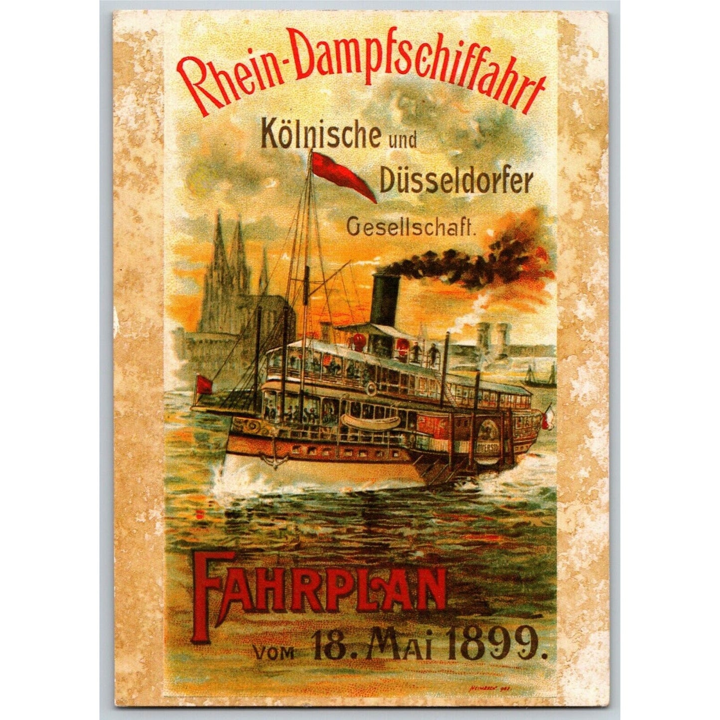 c1980's-90's Rhein-Dampfschiffahrt 1899 4" x 6" Reproduction Postcard