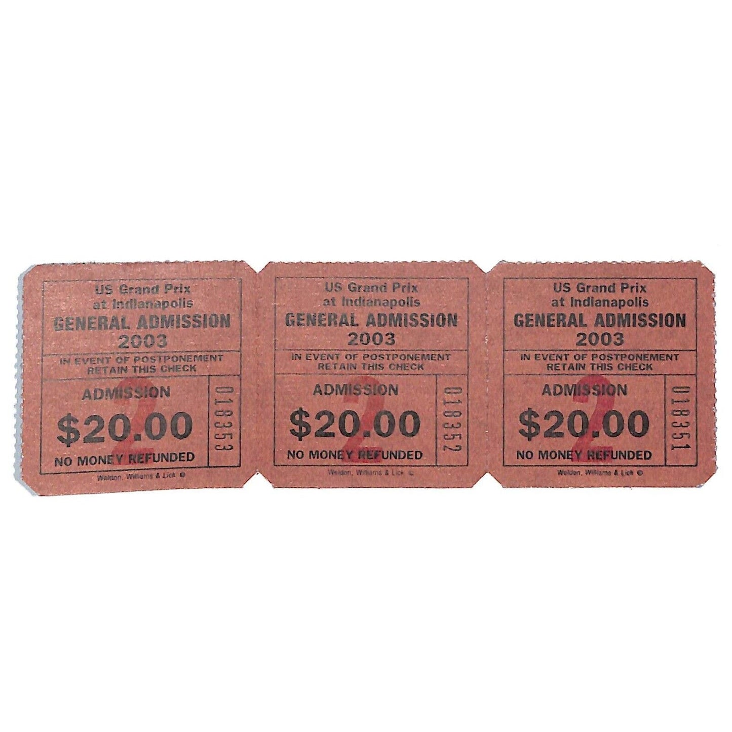 Group of 3 2003 US Gran Prix at Indianapolis General Admission Tickets - VGC