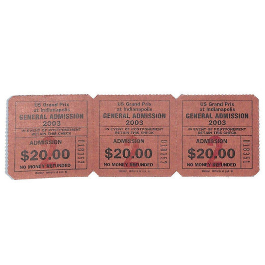 Group of 3 2003 US Gran Prix at Indianapolis General Admission Tickets - VGC