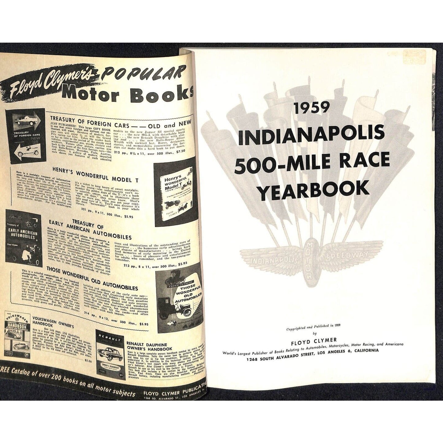 1959 Indy 500 Floyd Clymer's Indianapolis Yearbook IMS 136pp - VGC