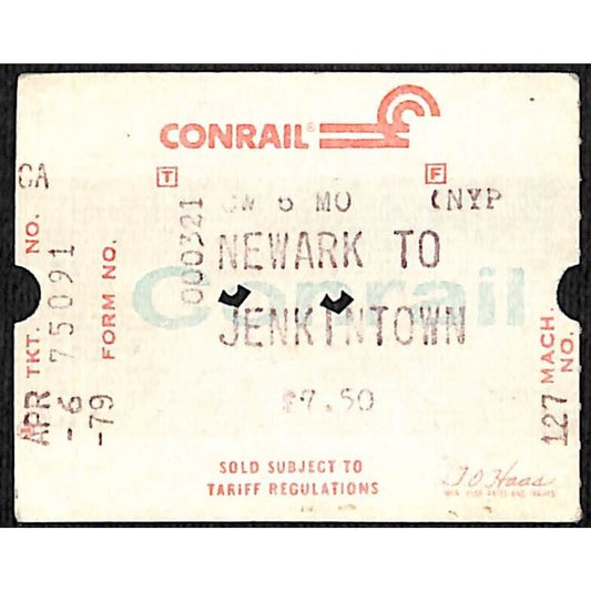 1979 Conrail Railroad Ticket Newark to Jenkintown #75091