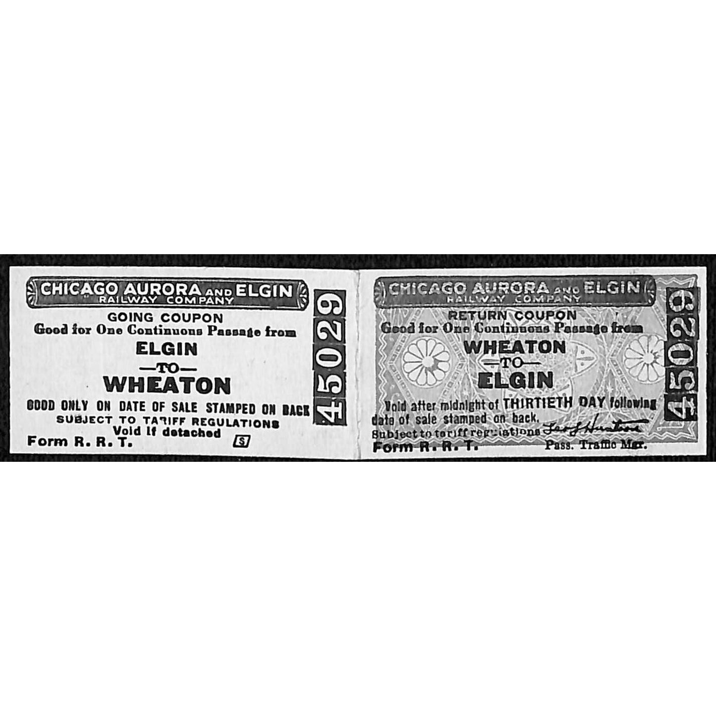 Chicago Aurora and Elgin RY Ticket CA&E Wheaton c1942-50 #45029
