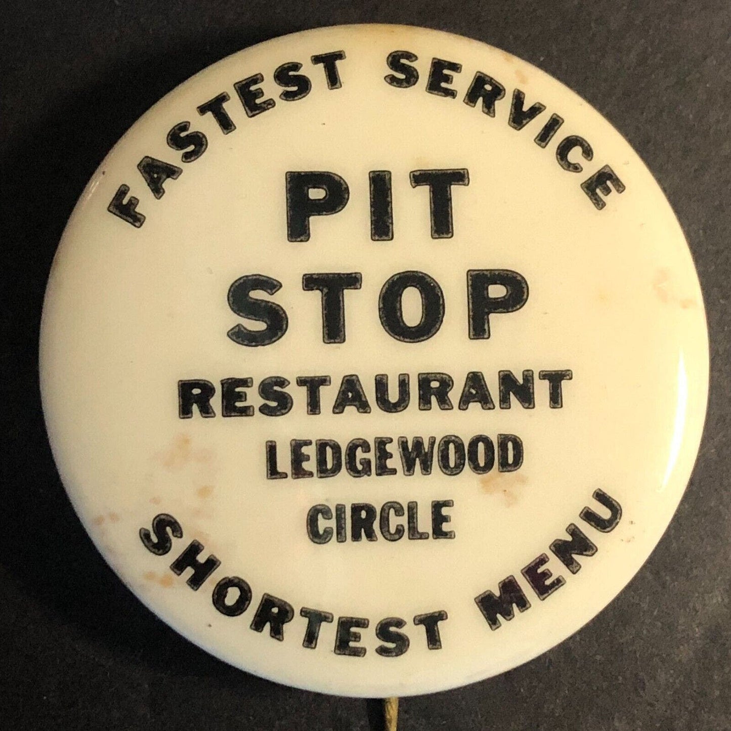 Pit Stop Restaurant Ledgewood Circle NJ ? Vintage Steel Pinback Button - c1960's