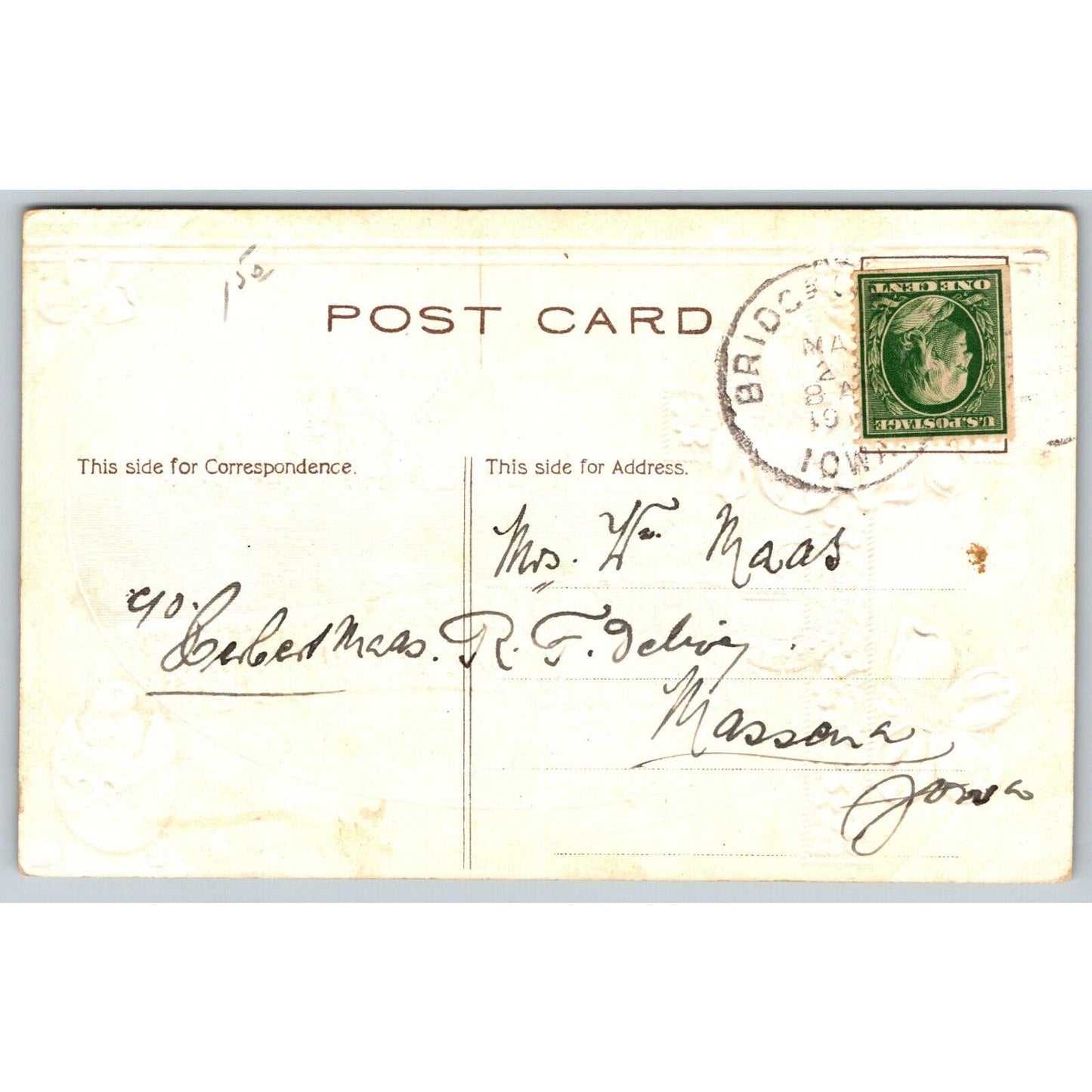 Easter Postcard "Easter Greetings" Cross Egg Windmill Silver Gilt Emb. PM c1915
