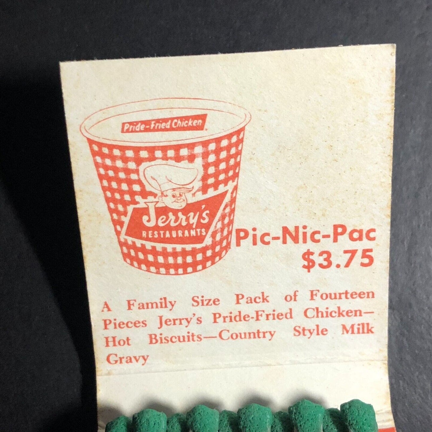 Jerry's Restaurant Full Matchbook c1960's-73 - Pic-Nic-Pac Fried Chicken Scarce