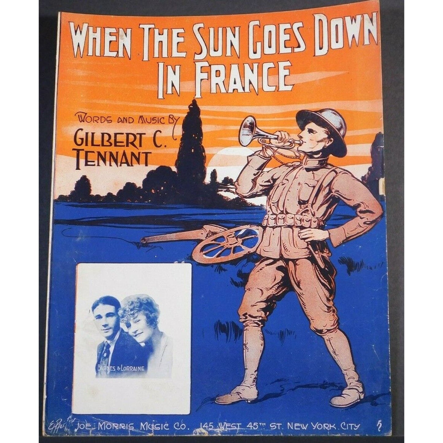 WWI Sheet Music - "When The Sun Goes Down In France" Soldier Playing Bugle