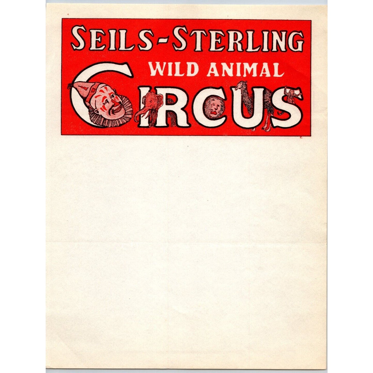 Seils Sterling Wild Animal Circus Letterhead c1936 Clown Scarce