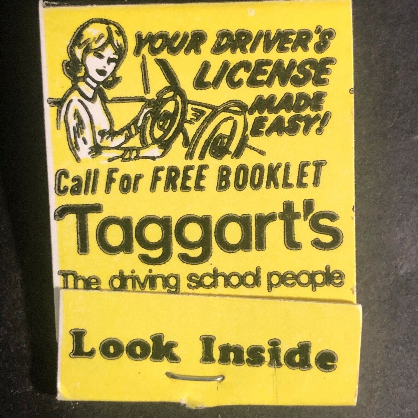 Vintage c1970's Full Matchbook "Taggart's Driving School" Mail or Call for Info