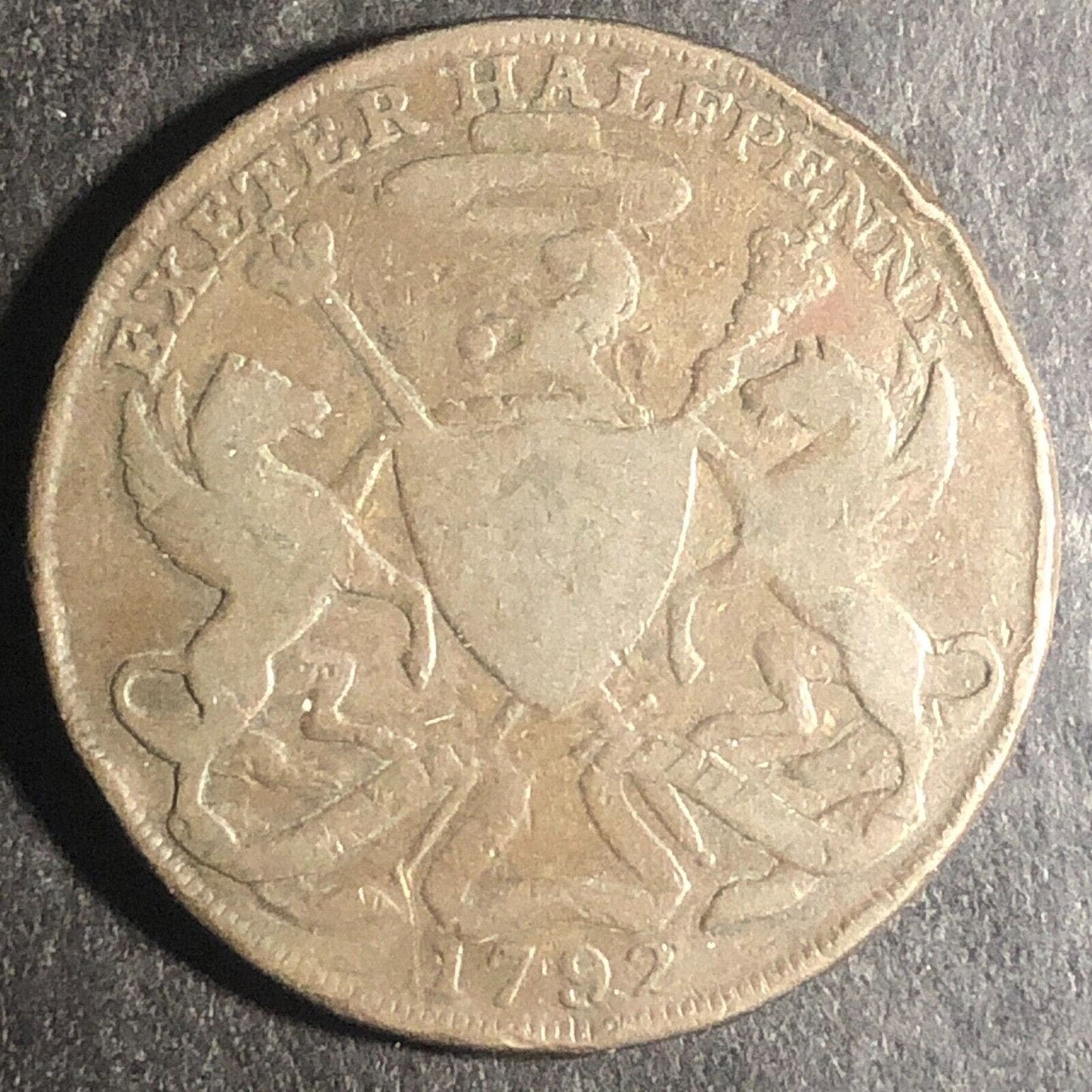 1792 Success to the Woollen Manufactory Exeter Devonshire Half Penny Token? 29mm