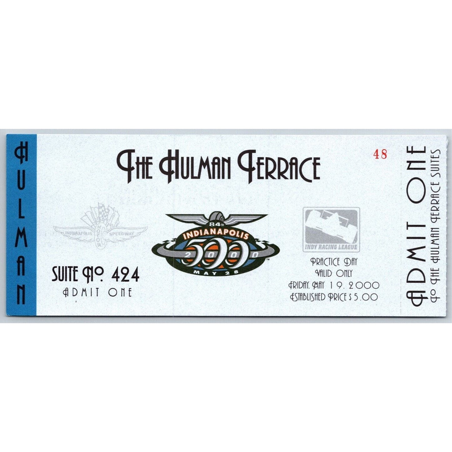 2000 Indy 500 Practice Day Hulman Terrace Ticket Stub Indianapolis #48